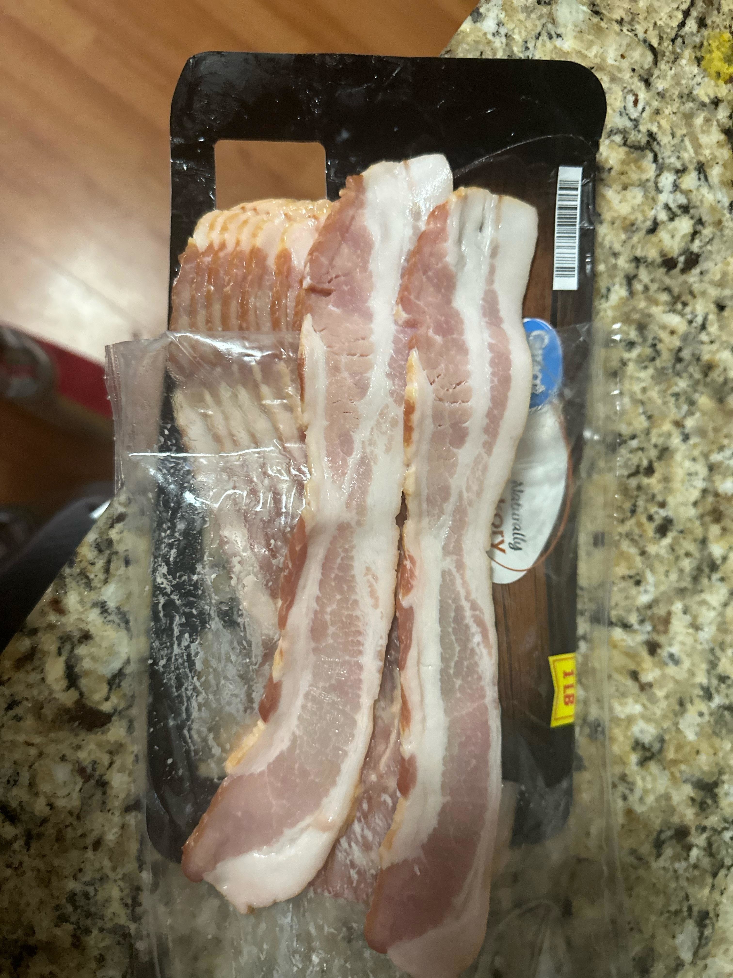 Strips of bacon out of the packaging