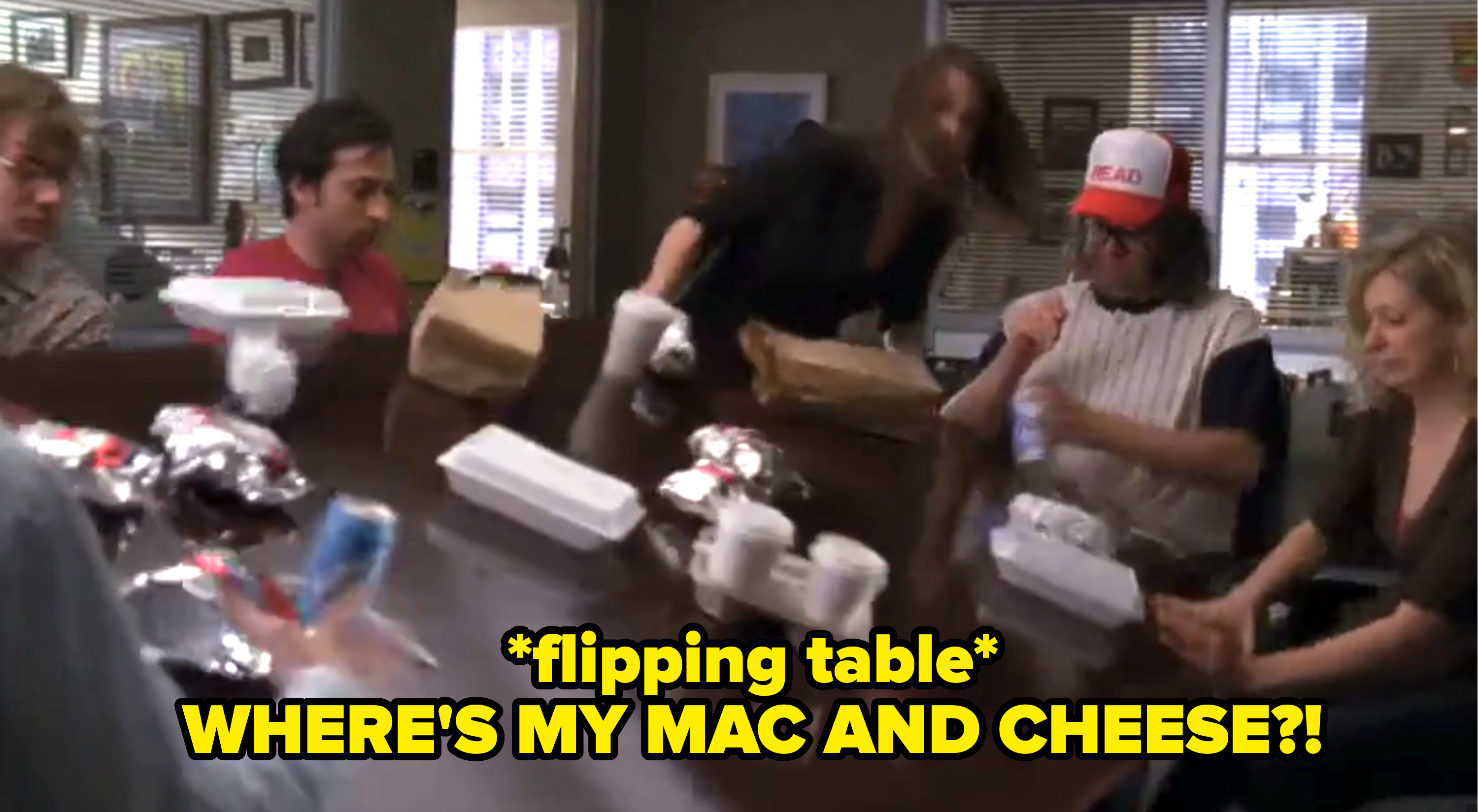 person flipping the table and saying, where&#x27;s my mac and cheese