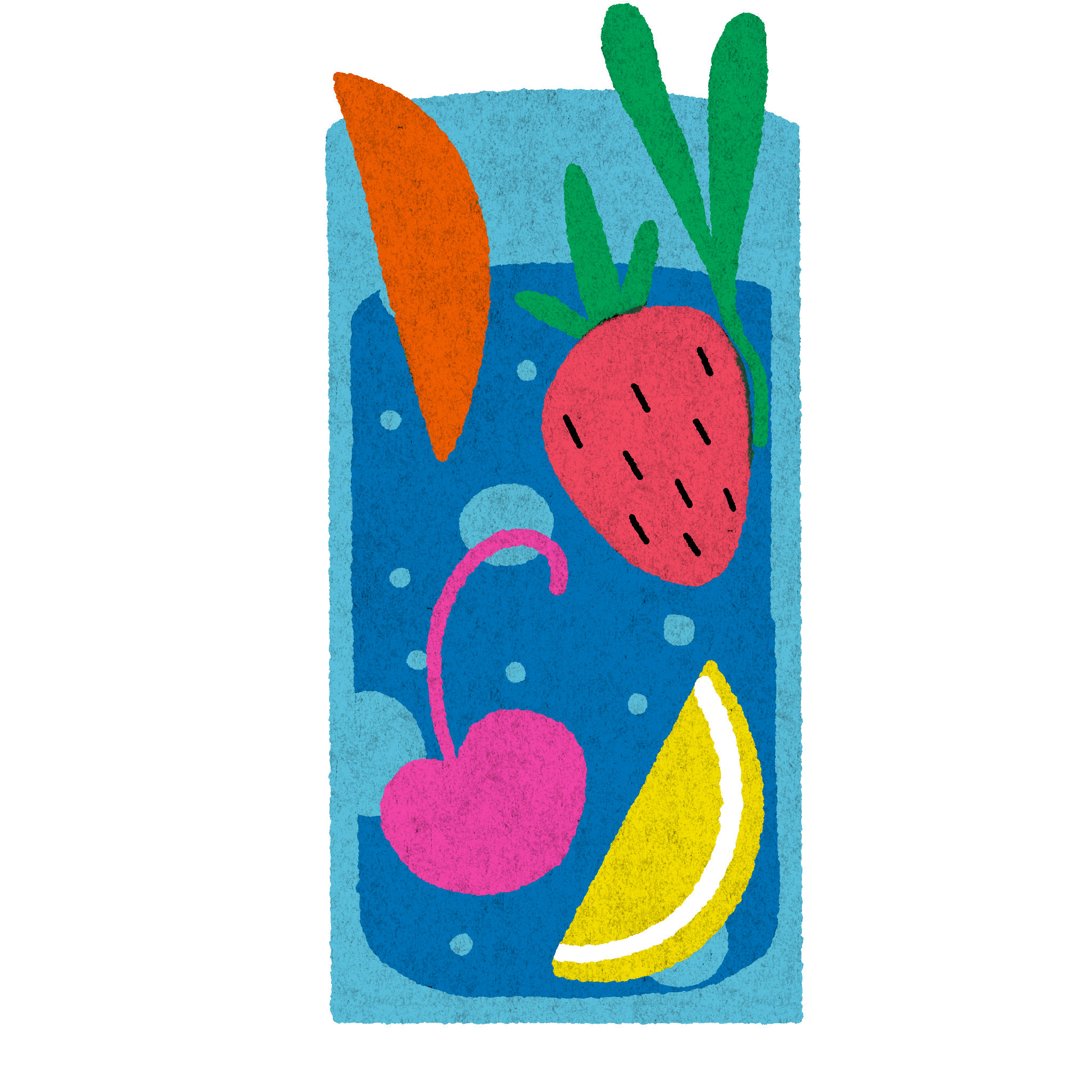 Illustration of a glass of seltzer with fruit in it