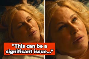 jennifer coolidge in white lotus getting a massage with text saying 'this can be a significant issue...'