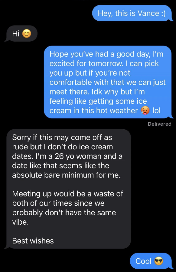 person says they don&#x27;t do ice cream dates since it seems like the bare minimum