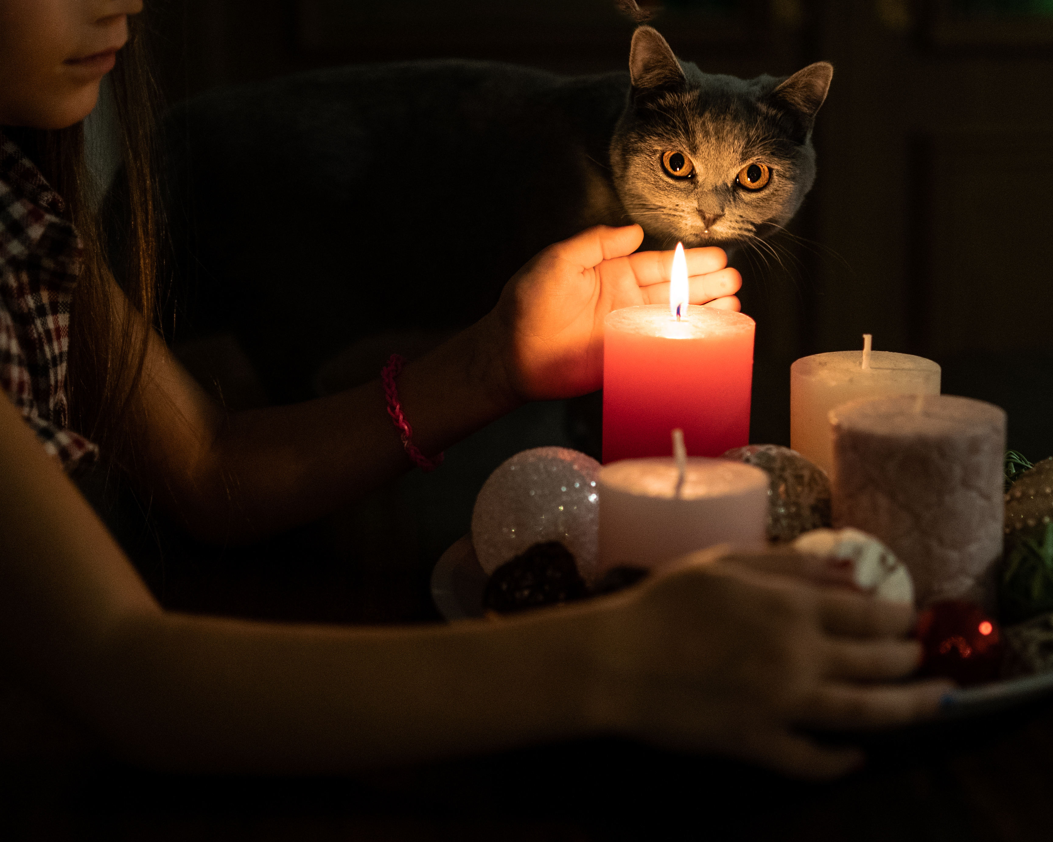 girl with candle and cat