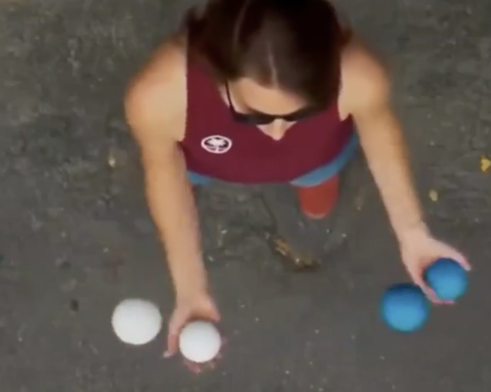 aerial view of a woman juggling