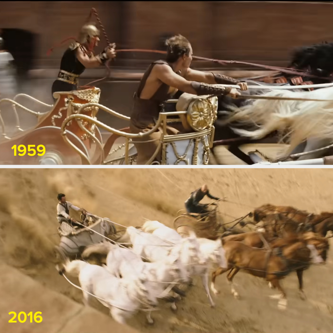 men racing chariots in both films