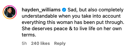 Sad, but also completely understandable when you take into account everything this woman has been put through. She deserves peace &amp;amp; to live life on her own terms