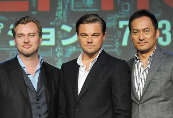 Christopher with Inception costars Leo DiCaprio and Ken Watanabe