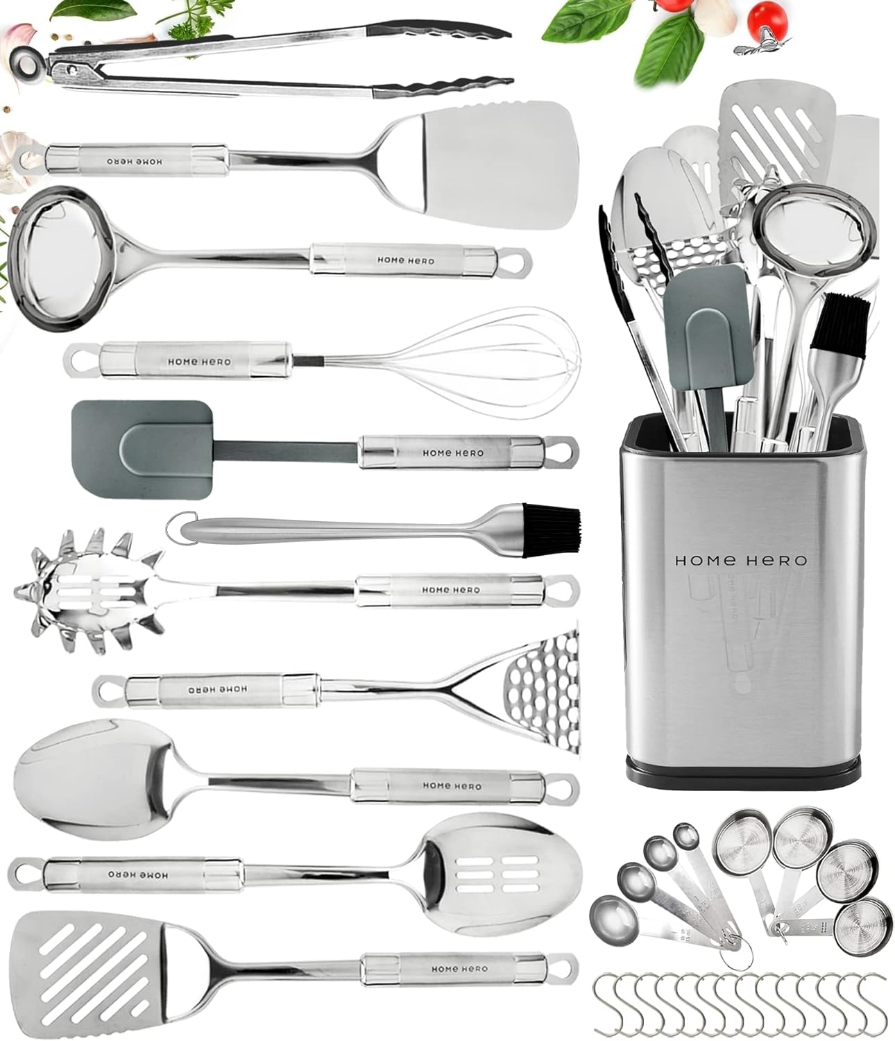 the 32 pieces of stainless steel cookware