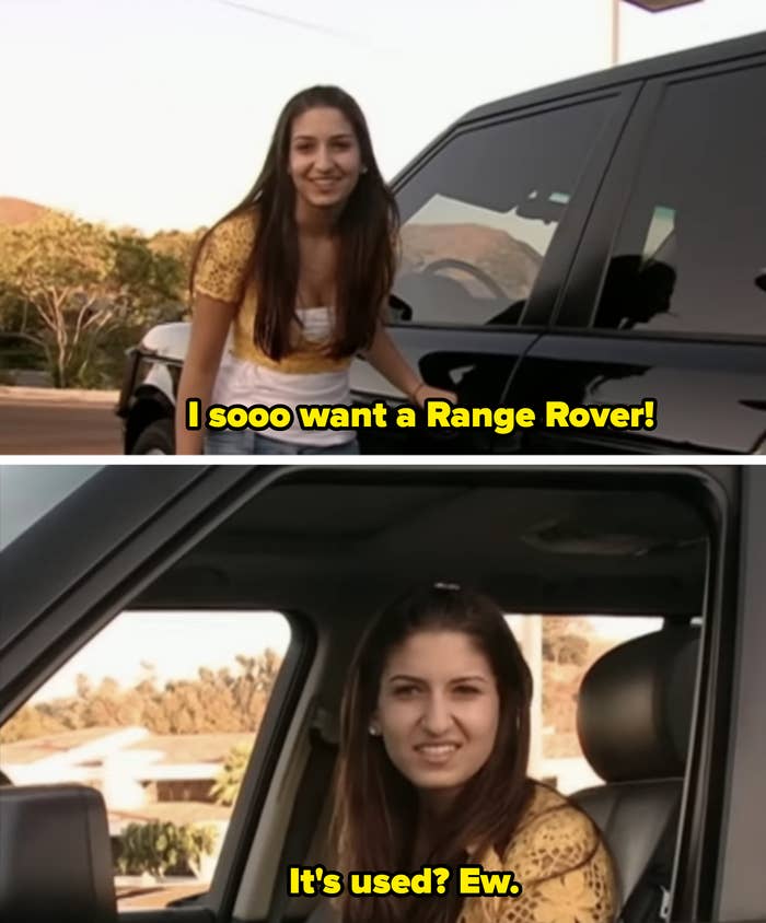 girl saying she wants a Range Rover and then saying &quot;ew&quot; when she finds out it&#x27;s pre-owned