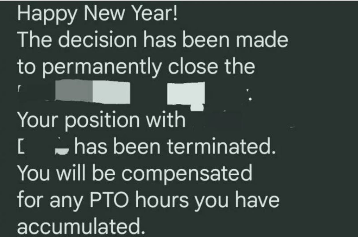 email saying happy new year and you've been fired