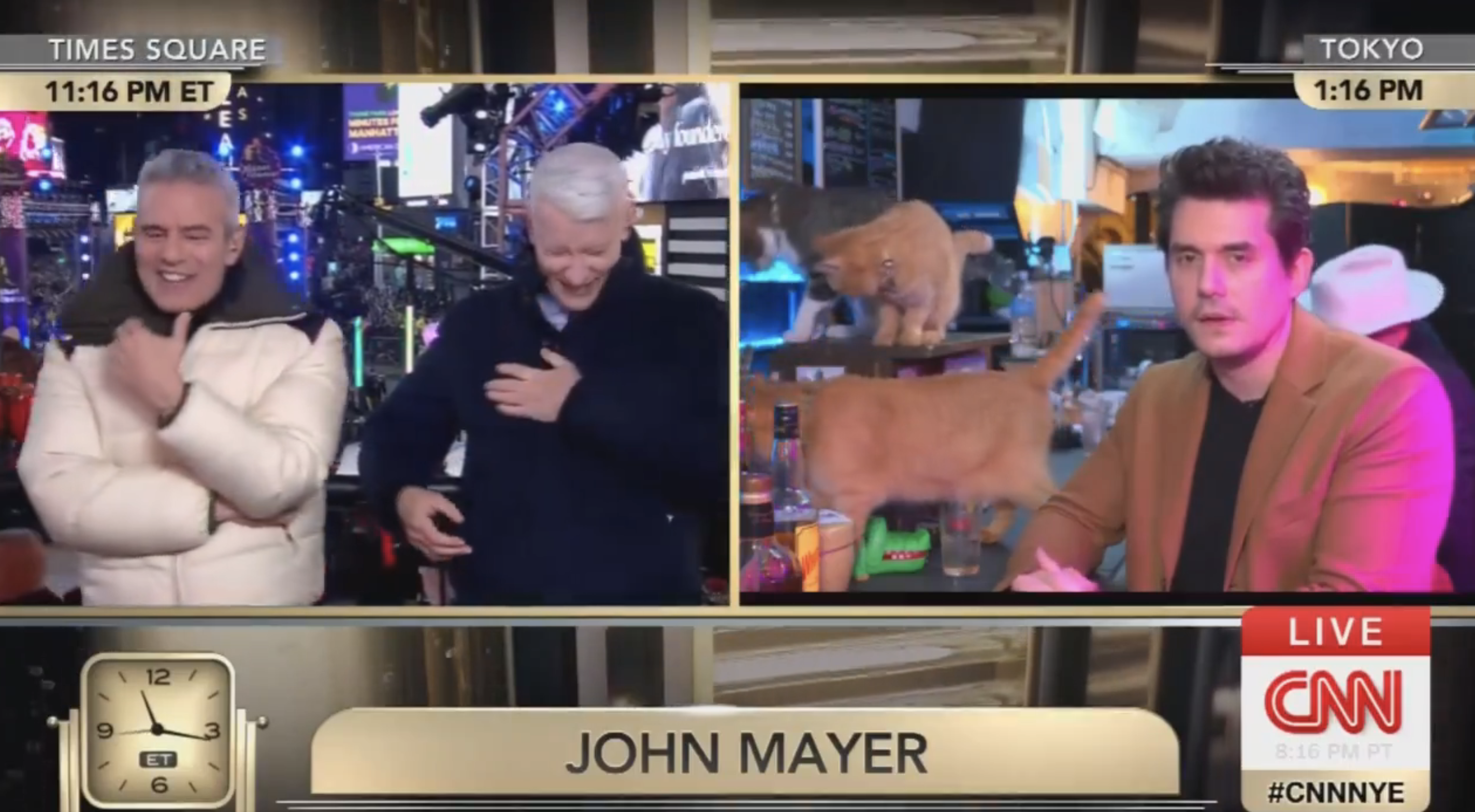 John Mayer on live tv with Anderson Cooper and Andy Cohen
