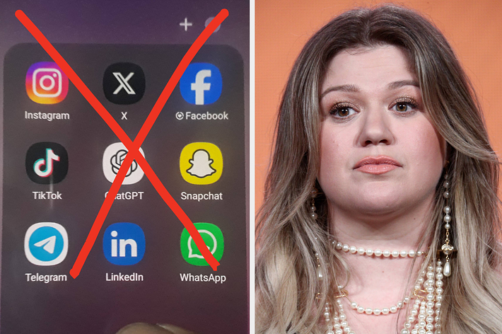 Social media apps vs a closeup of Kelly Clarkson