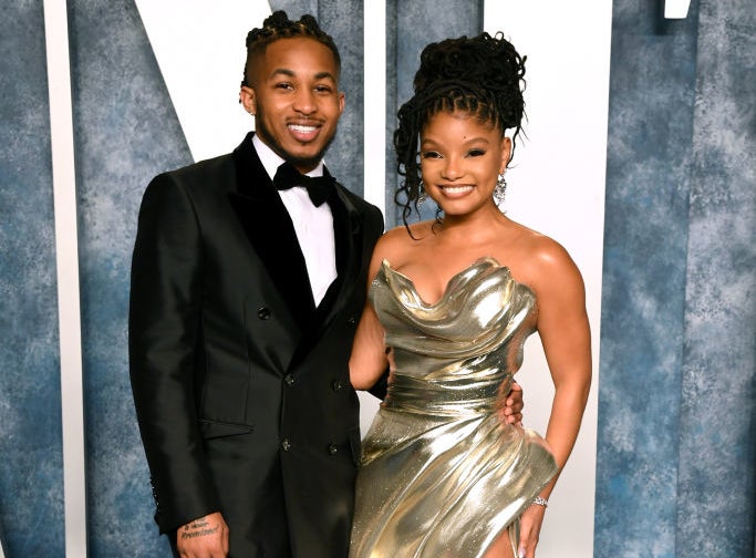 Closeup of DDG and Halle Bailey