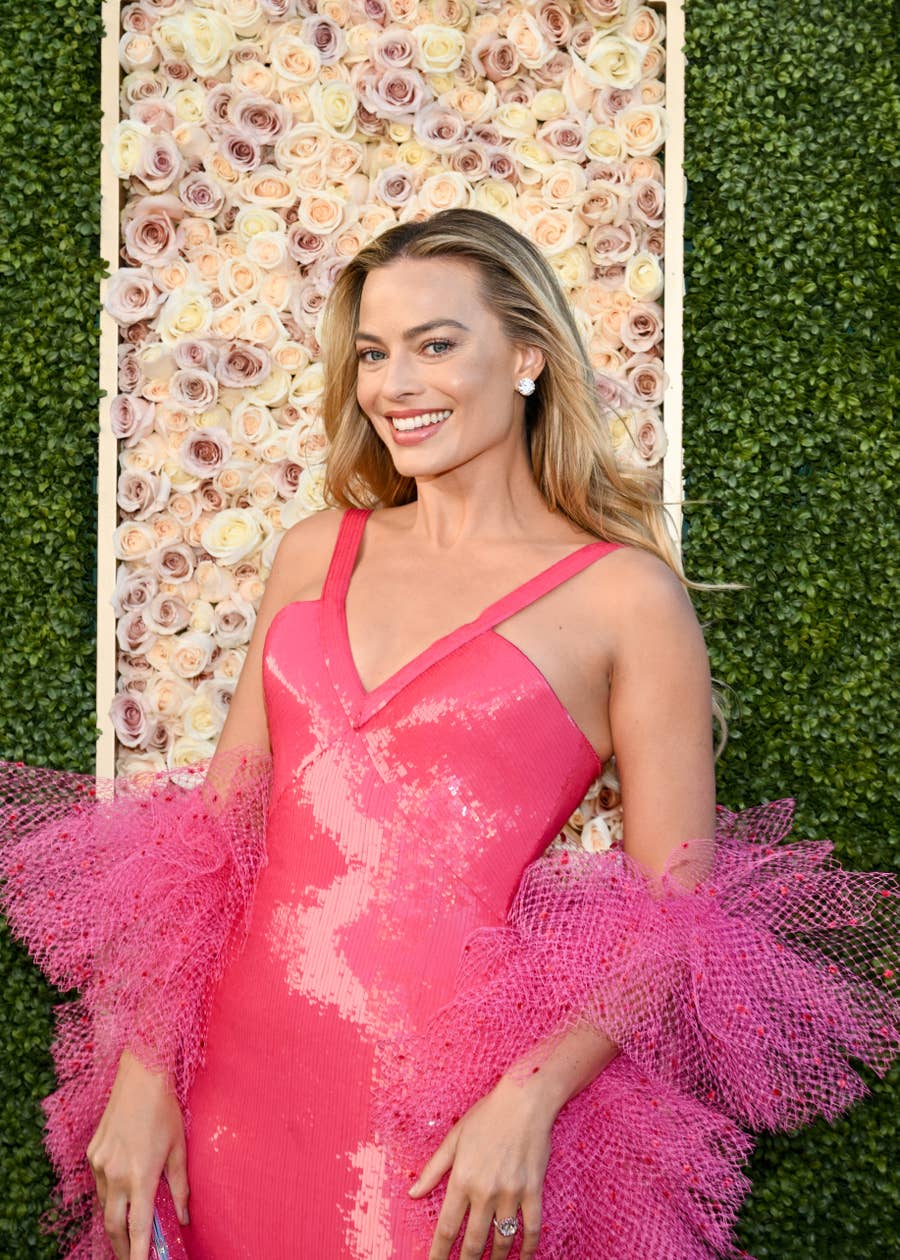 margot robbie pink sweater dress Margot Robbie's 'Barbie' Press Looks Go Beyond Just Pink