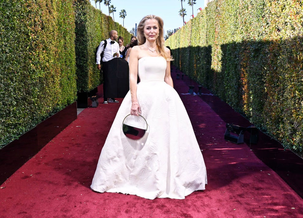 golden globe vulva dress Gillian Anderson's Golden Globes 2024 Dress Is Covered in Vaginas
