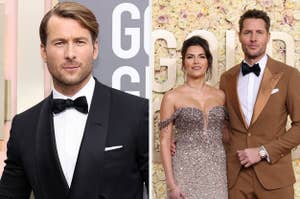 Glen Powell and Sofia Pernas and Justin Hartley
