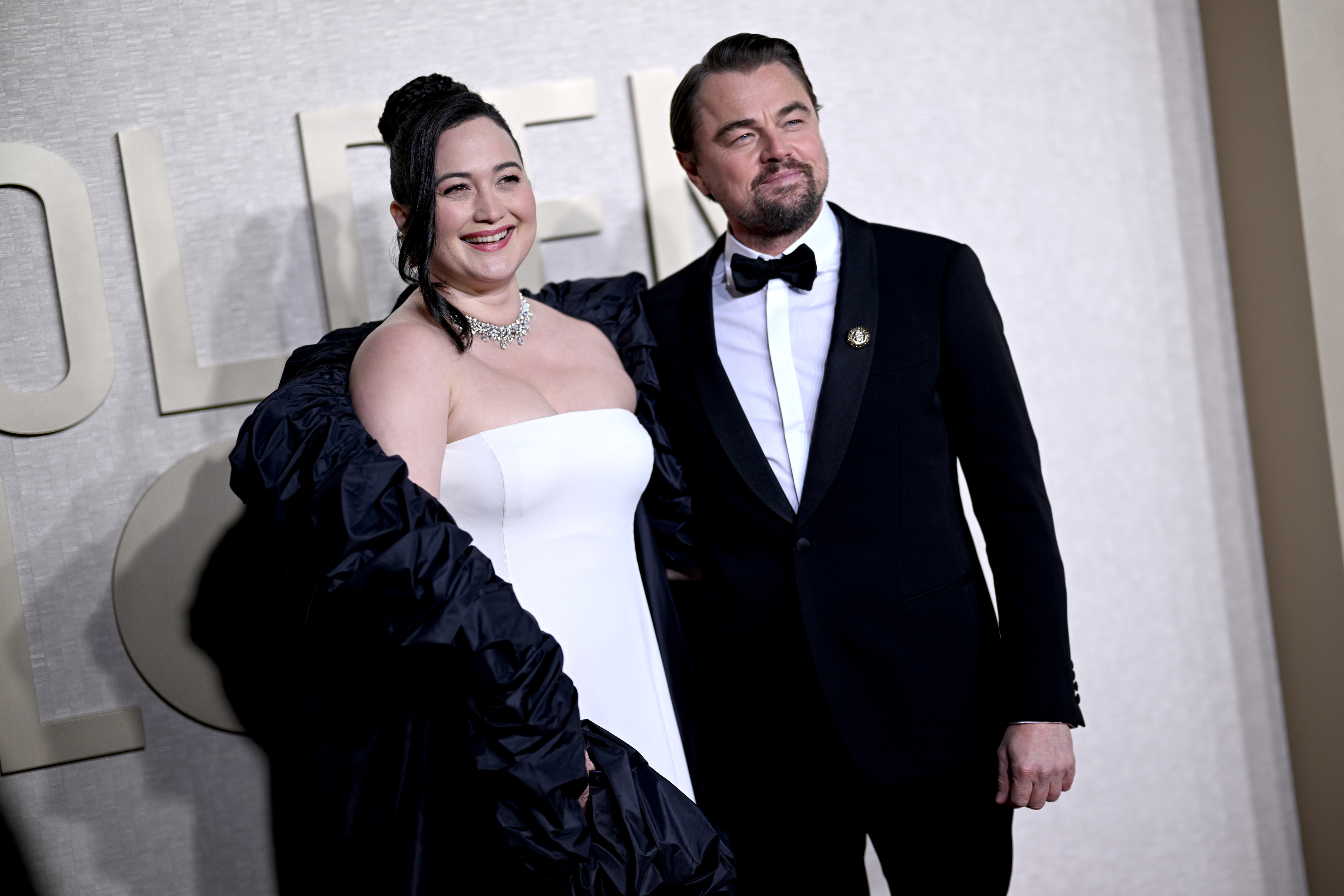 Lily Gladstone and Leonardo DiCaprio at the Golden Globes