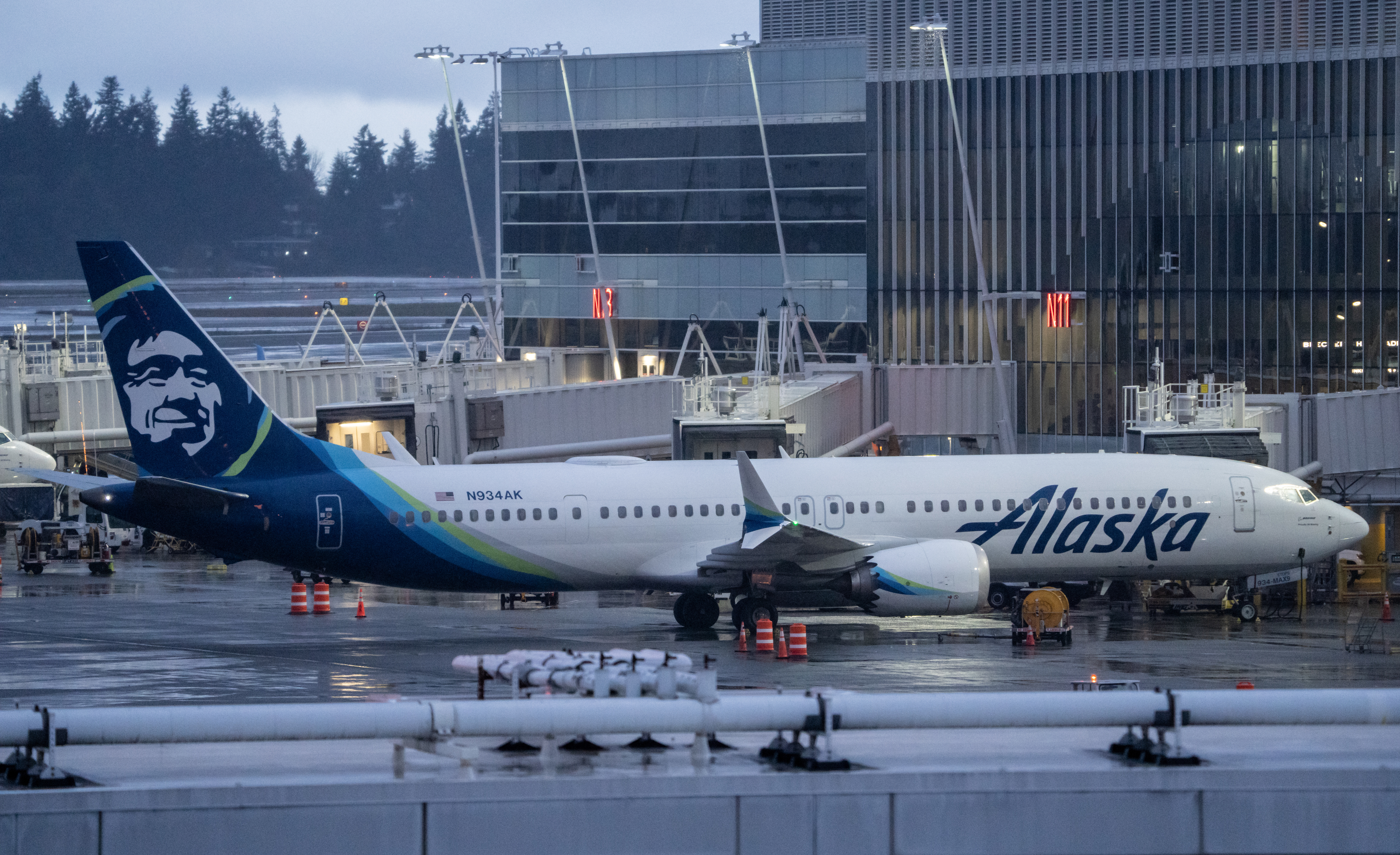An Alaska Airlines plane on the tarmac