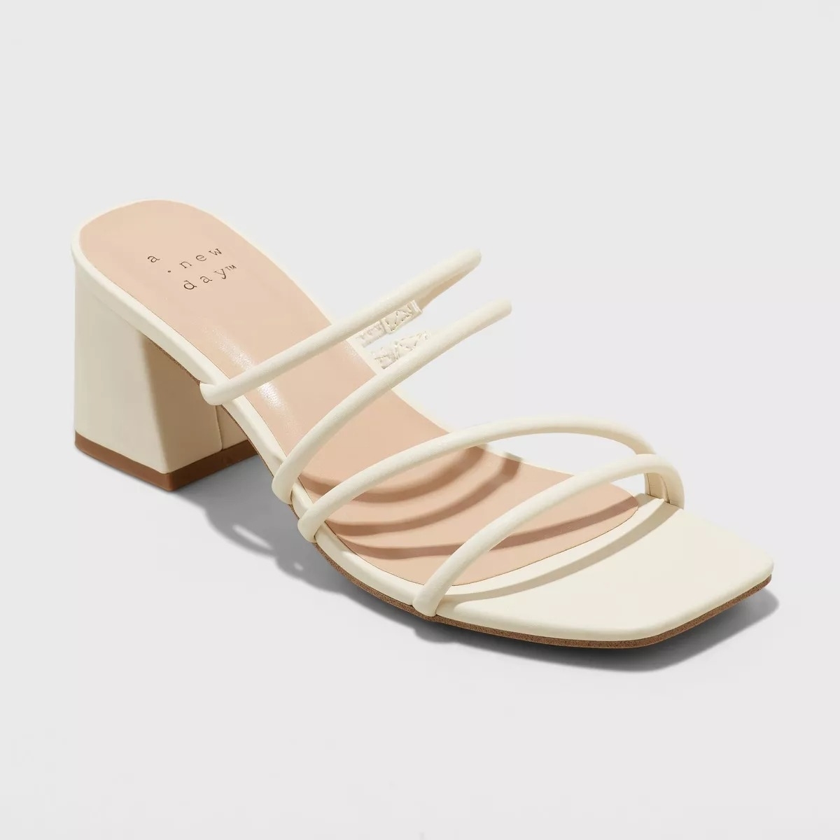 strappy cream block heels