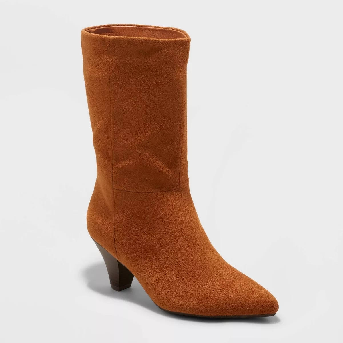 cognac mid calf boots with pointed toe