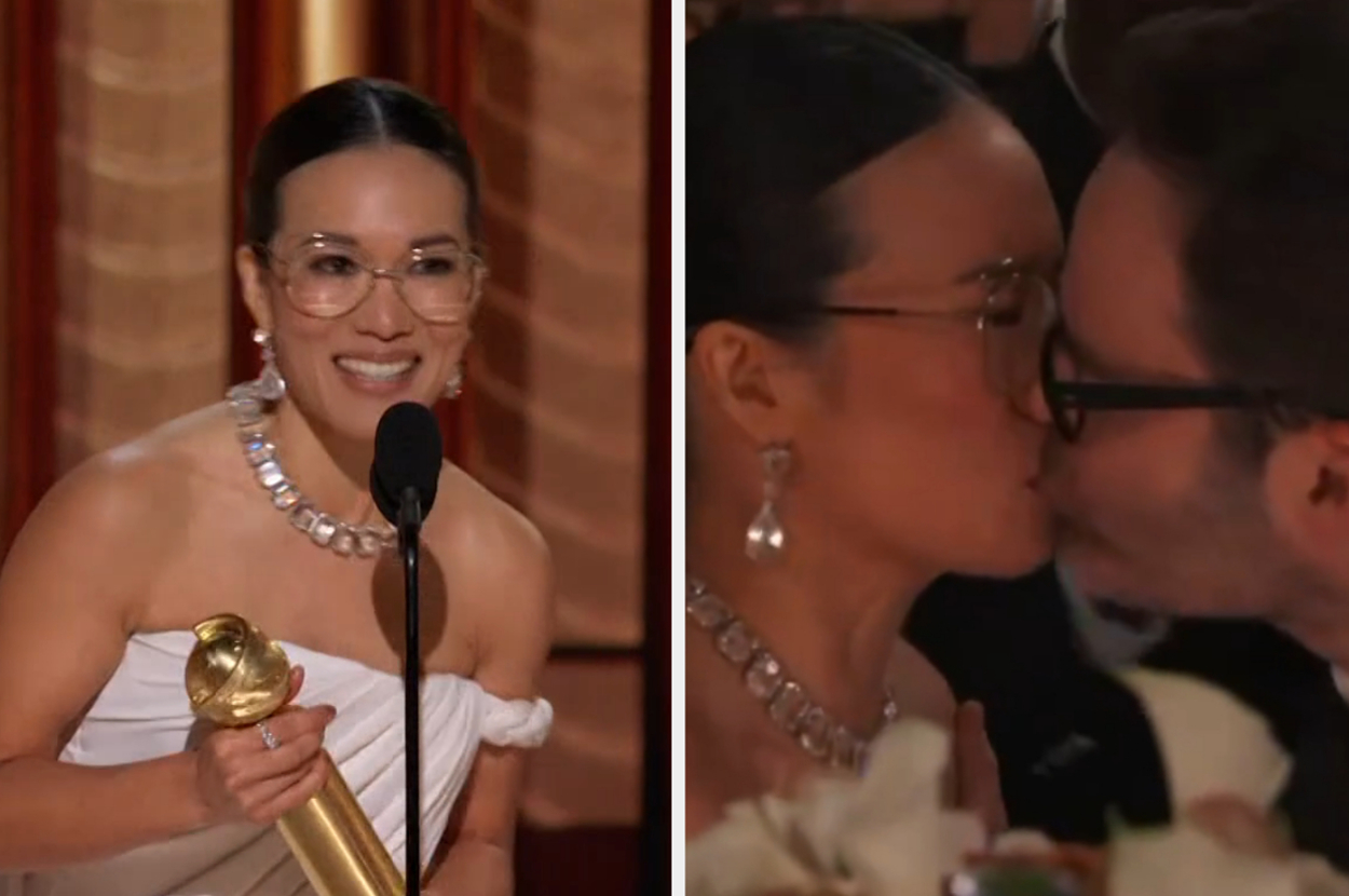 The Internet Is Obsessed With Ali Wong Kissing Bill Hader After Her Golden Globes Win