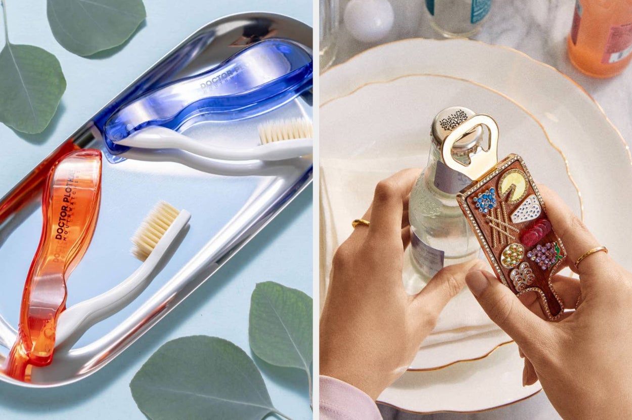 folding travel toothbrushes and charcuterie board bottle opener