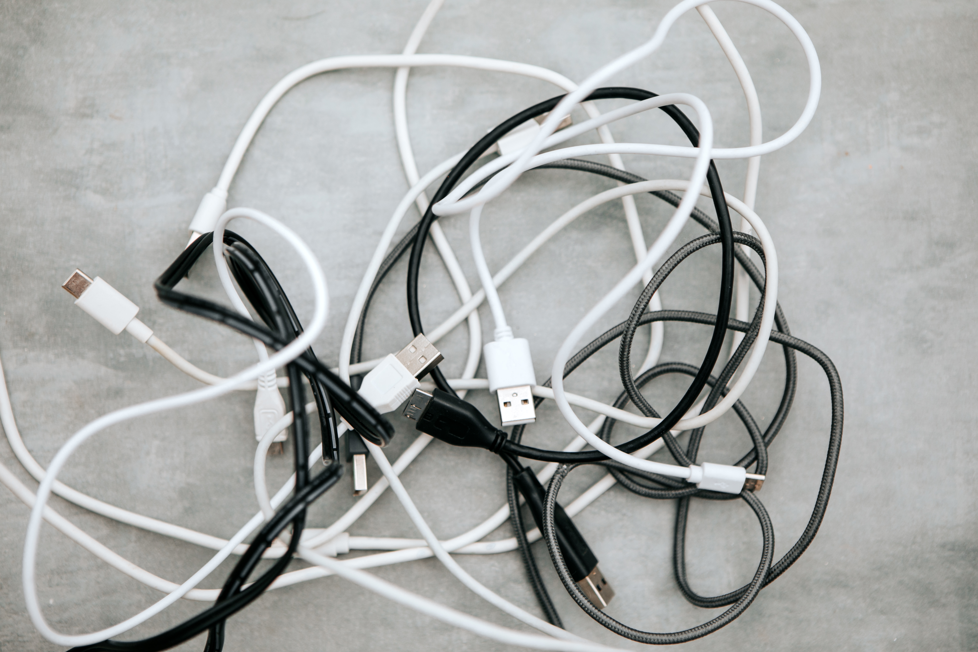 charging cords tangled together