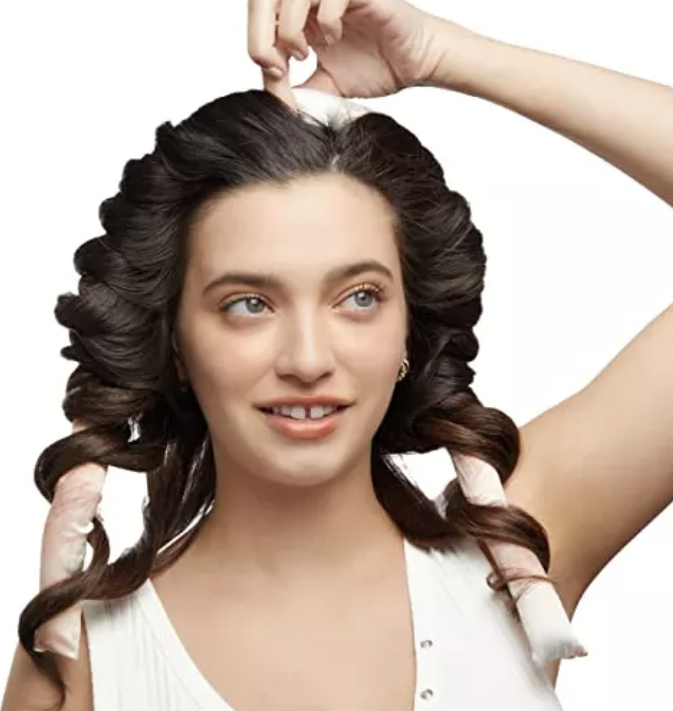 a model with the heatless curling set in their hair