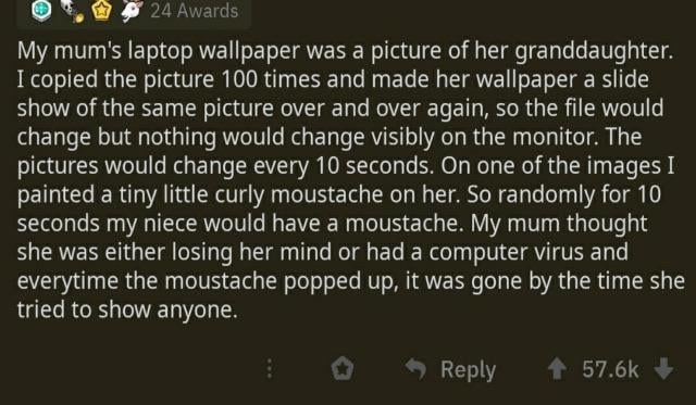 person created a wallpaper slideshow on their mom's computer with only one photo slightly different