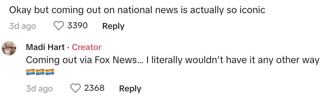 comment saying okay but coming out on national news is actually so iconic