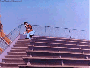 GIF of someone falling down some bleachers