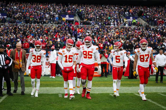 Chiefs players on the field