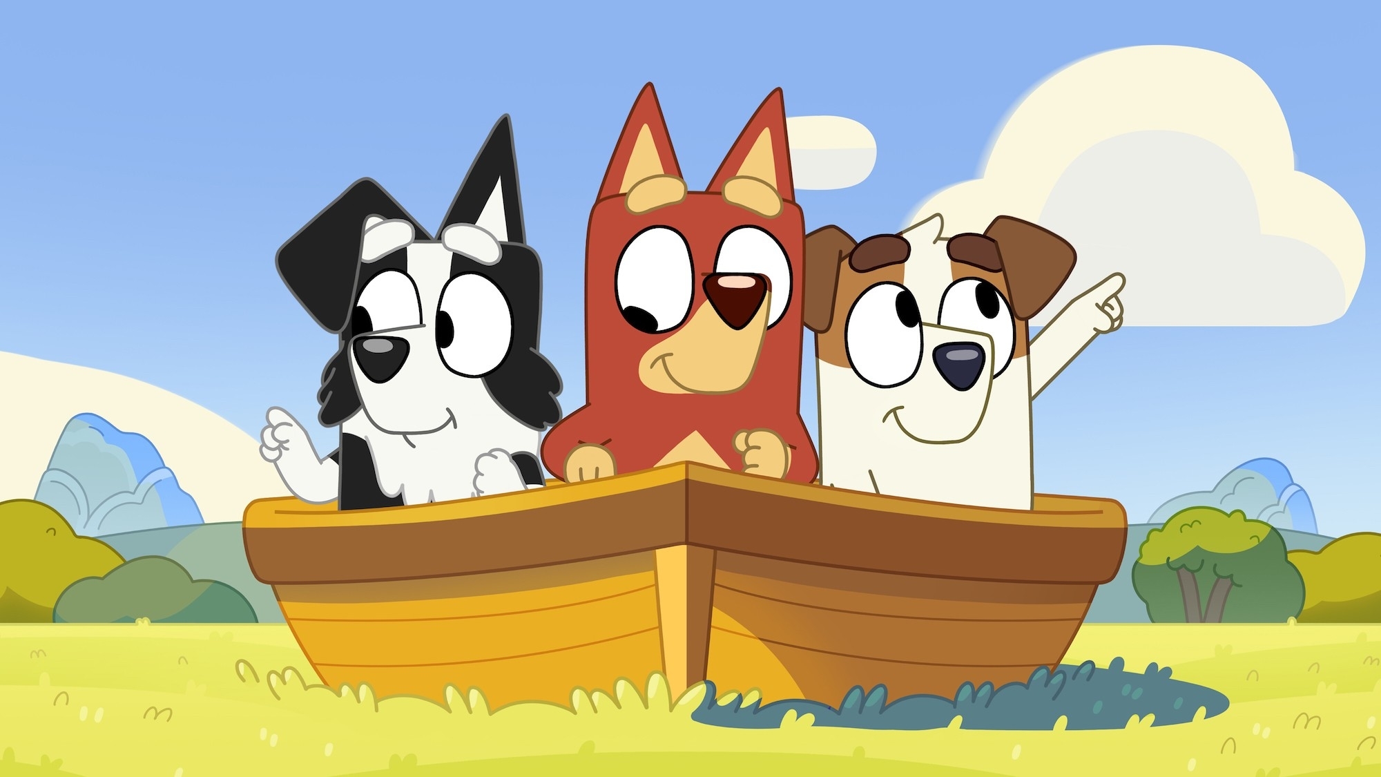 Rusty and friends in a boat