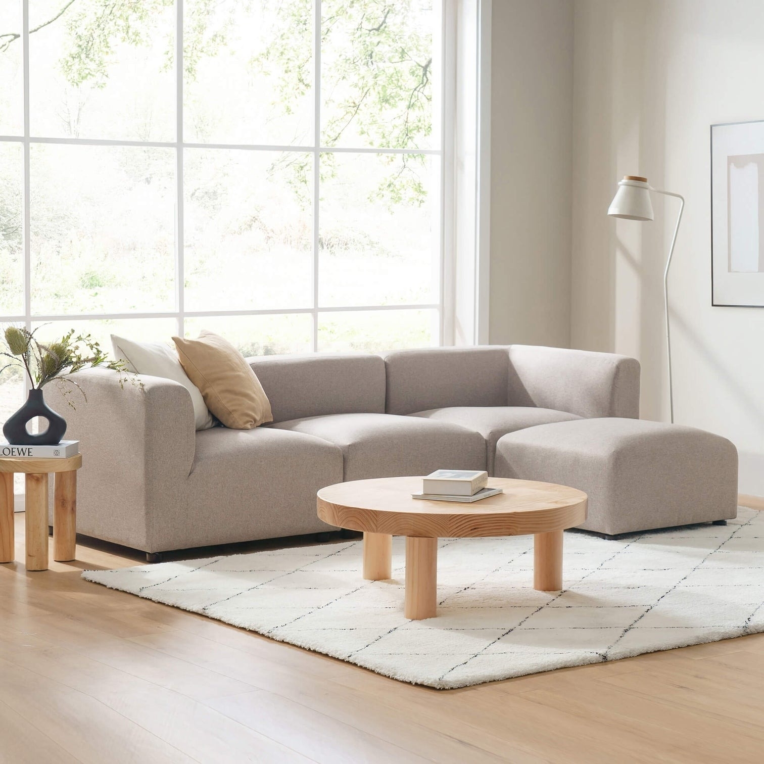 the beige Zinus sectional couch in a living room