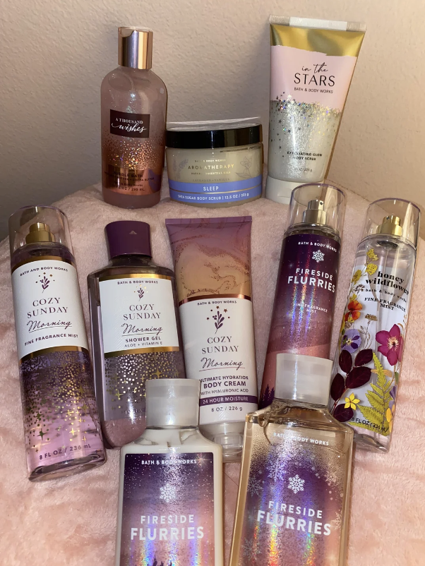Different shower gels, mists, and creams