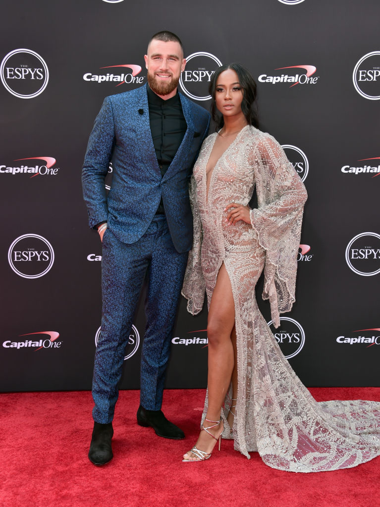 her and travis kelce on the red carpet