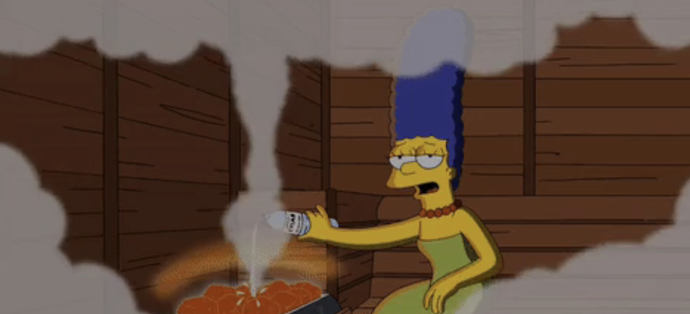 Marge from The Simpsons pouring water into a tub
