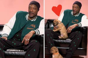 A closeup of Snoop Dogg vs Snoop Dogg holds a puppy