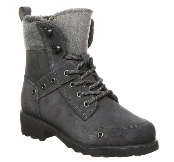 Gray winter boot with lace-up front and warm lining