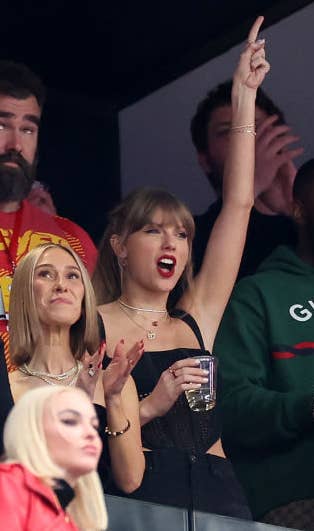 Closeup of Taylor Swift at the Super Bowl