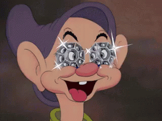 dopey from snow white with diamonds in his eyes