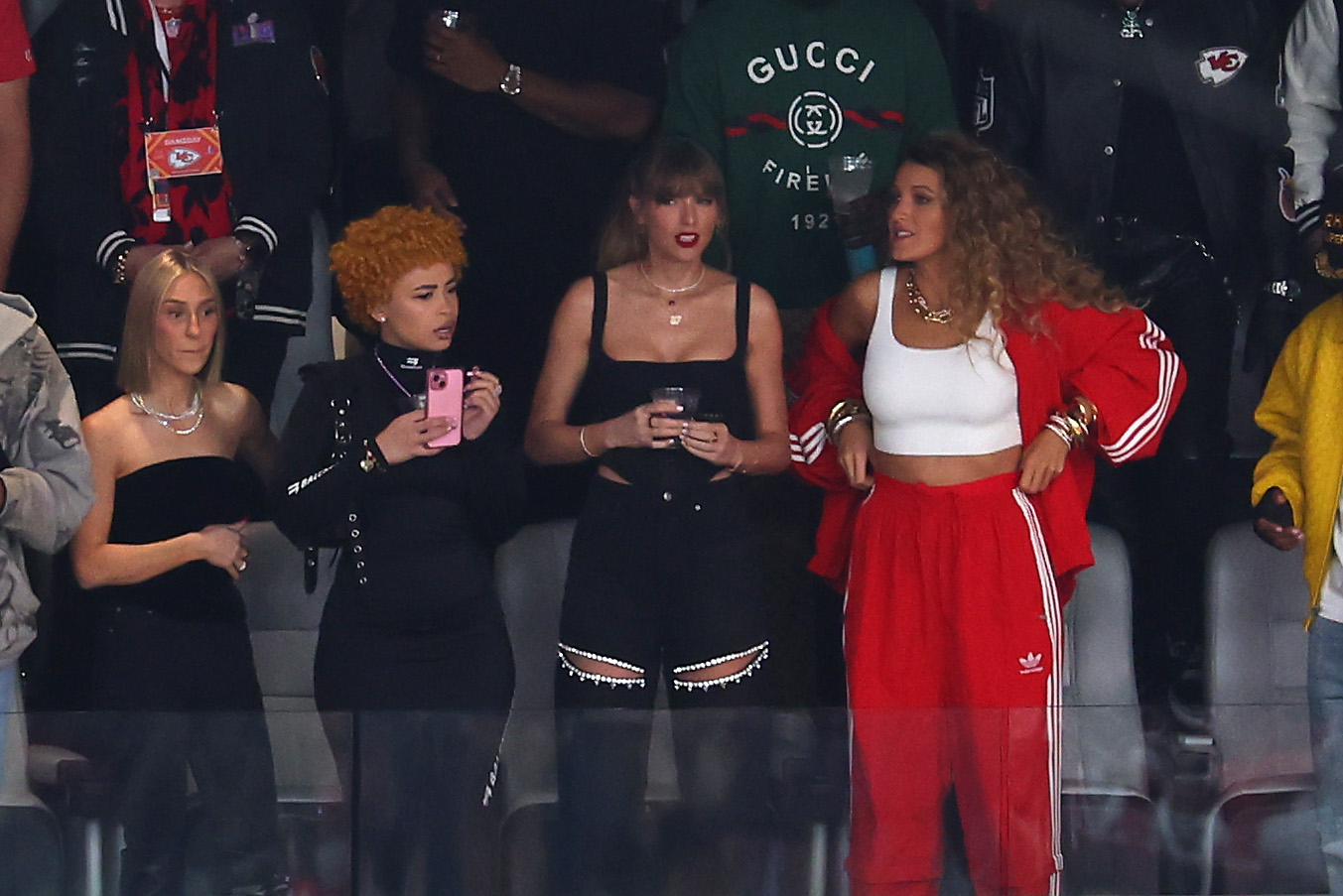 Ice Spice, Taylor Swift, and Blake Lively at the Super Bowl