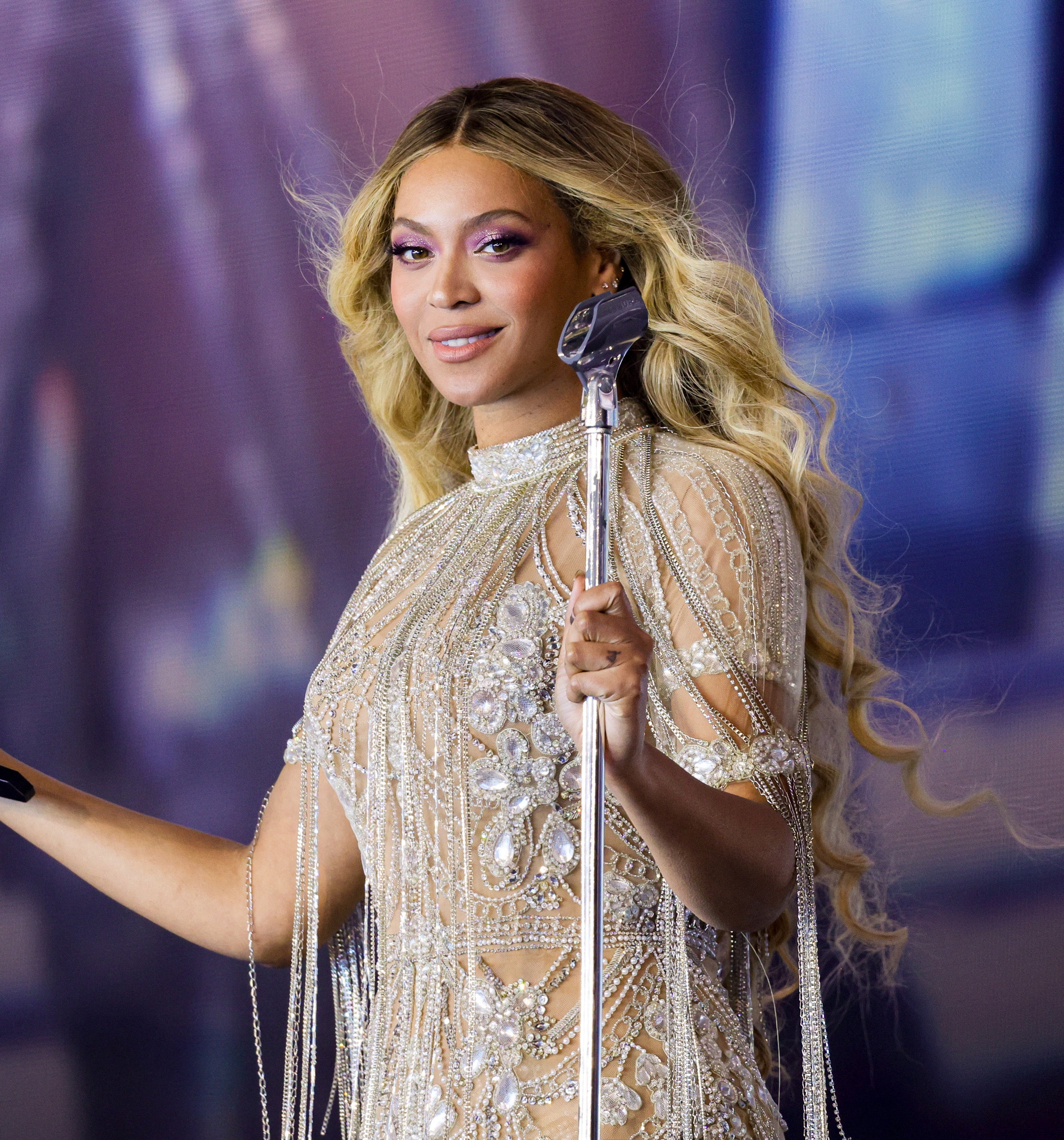 Close-up of Beyoncé performing onstage