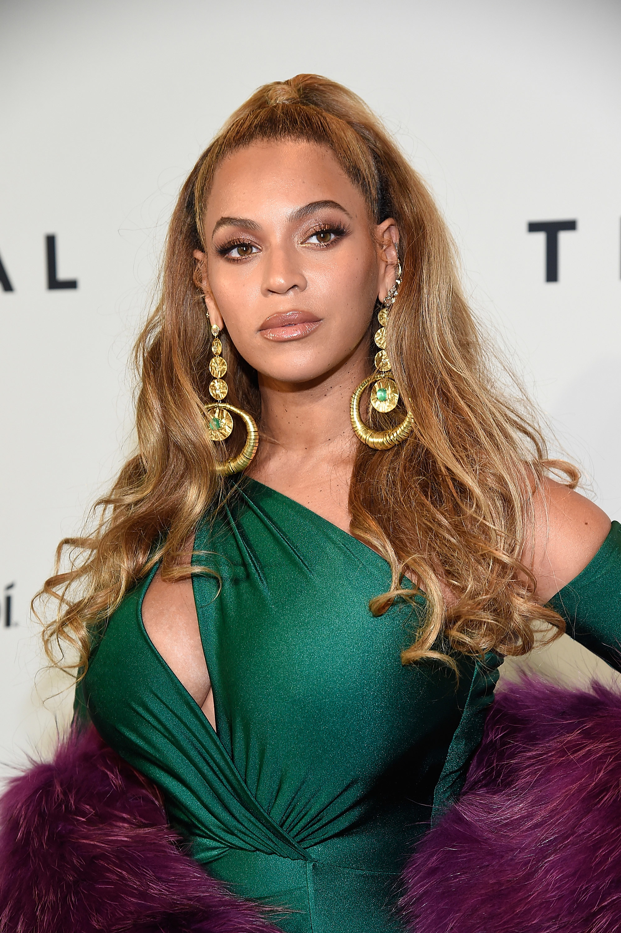 Close-up of Beyoncé at a media event