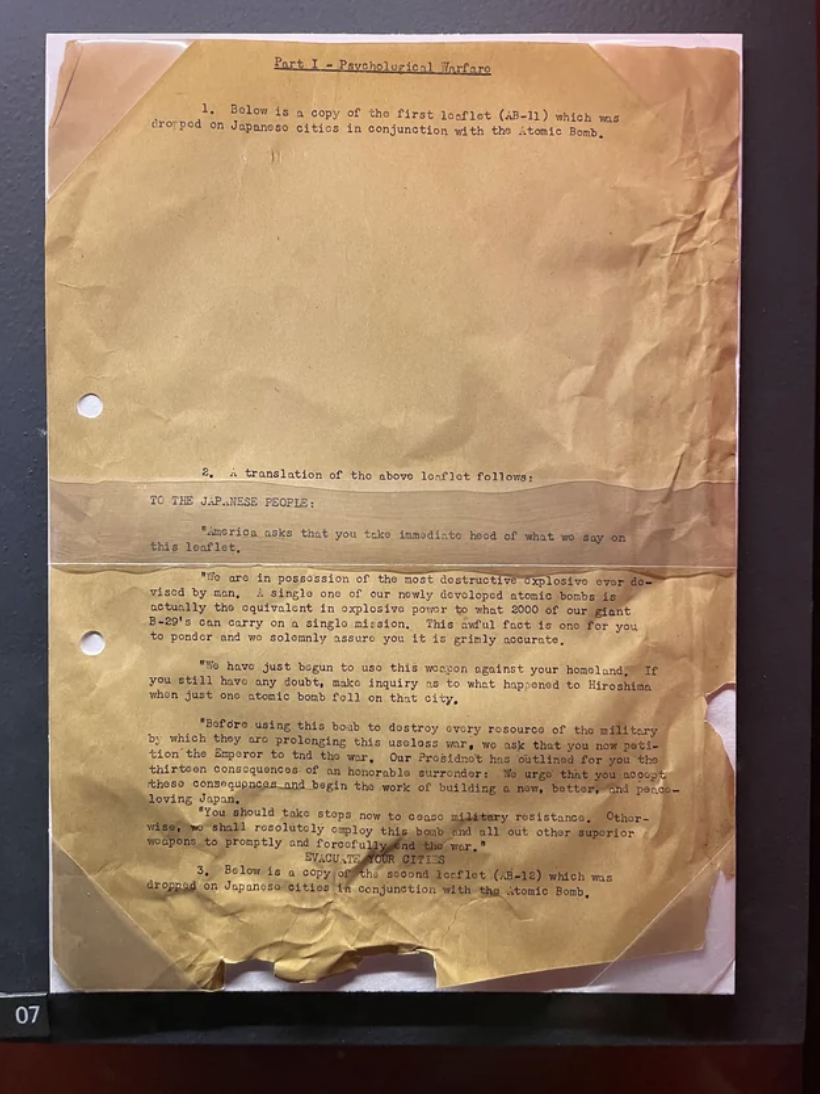 letter stating the bomb will be dropped