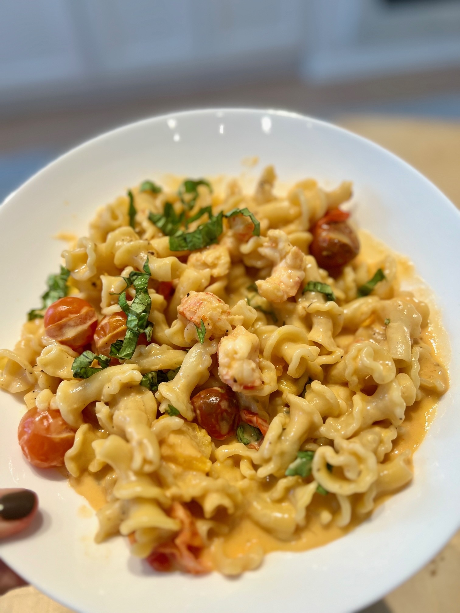 Lobster pasta with tomato and basil