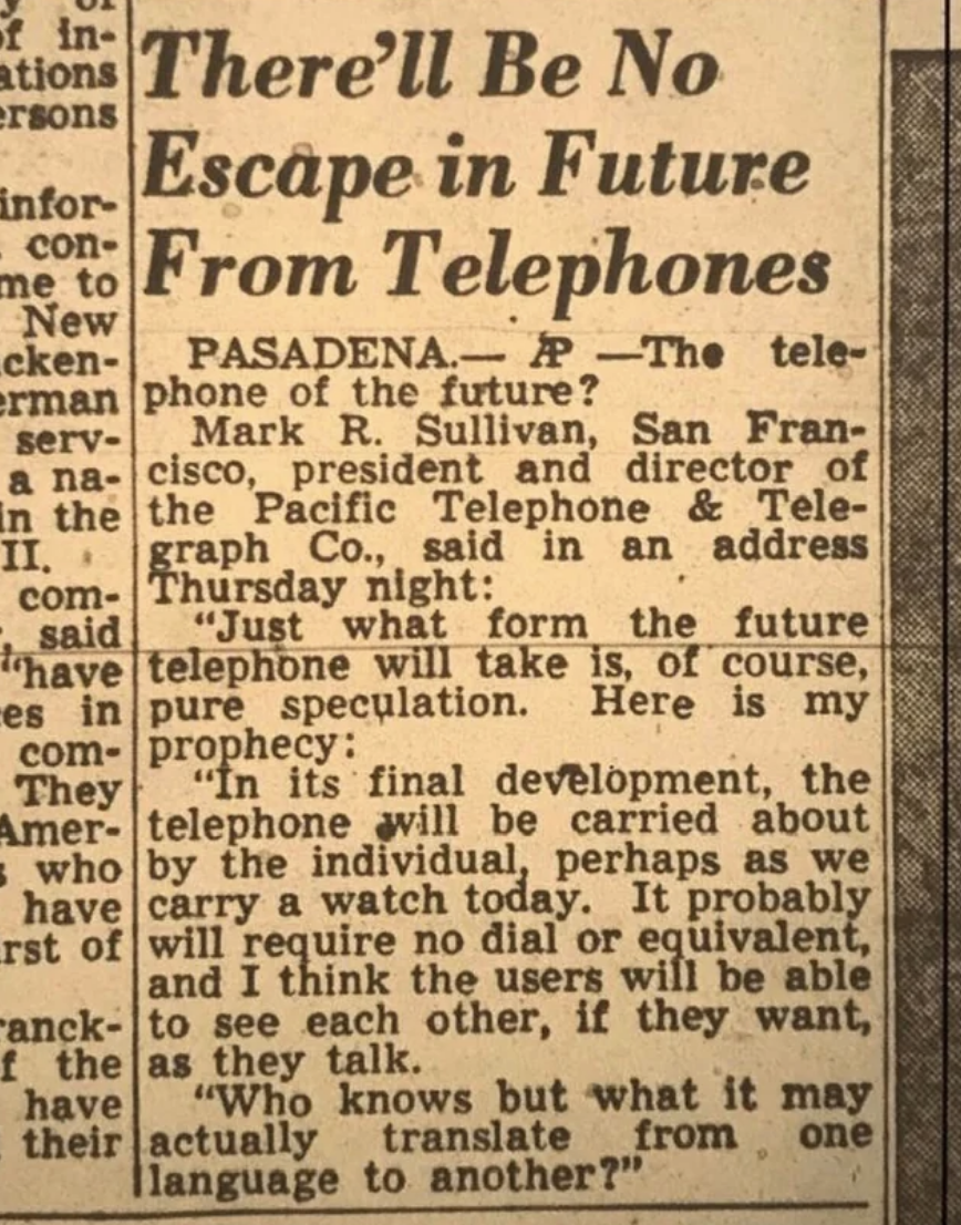 headline: &quot;there&#x27;ll be no escape in future fromm telephones&quot;