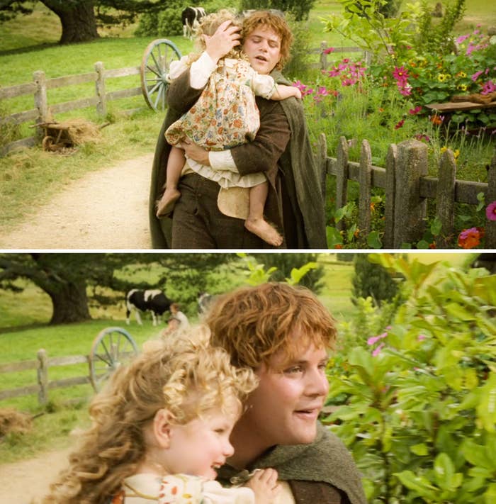 samwise carrying his daughter outside