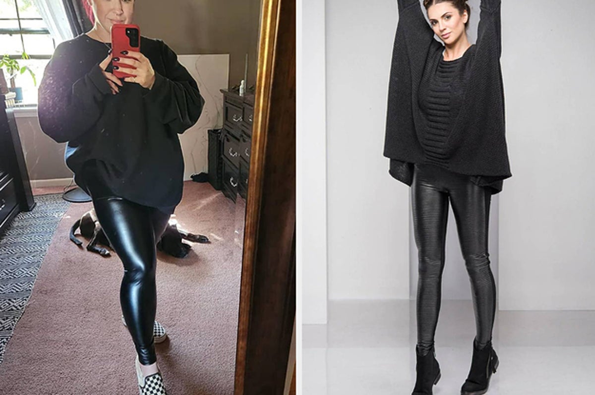 Stretching in leather leggings  Light yoga for every day 