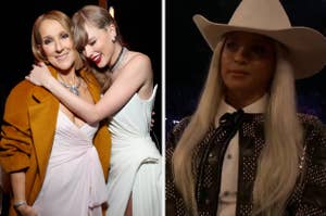 Taylor Swift hugs Celine Dion vs Beyonce watches Jay Z's speech at the 2024 grammys