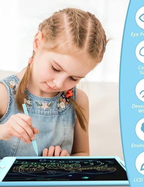 girl drawing on a reusable tablet